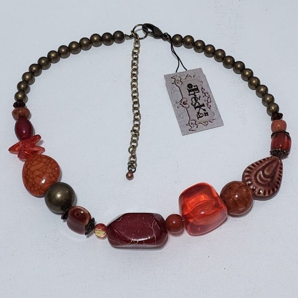 Treska red and bronze beaded necklace‎ new!!!